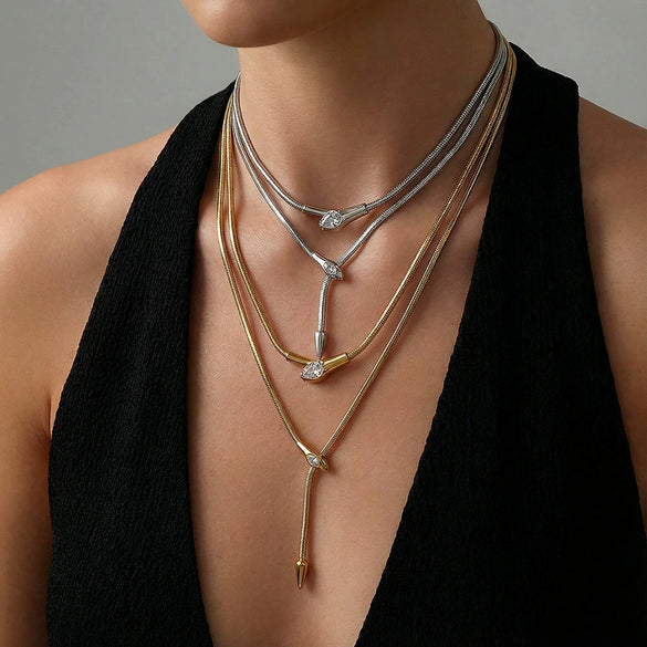 Wholesale Snake Zircon Necklace Stainless Steel Geometric Pattern Electroplated Snake Bone Chain Unisex Fashion Accessory