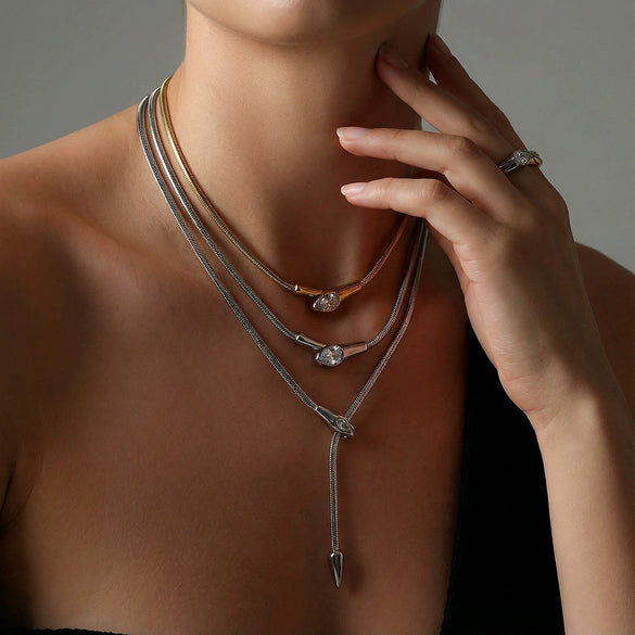 Wholesale Snake Zircon Necklace Stainless Steel Geometric Pattern Electroplated Snake Bone Chain Unisex Fashion Accessory