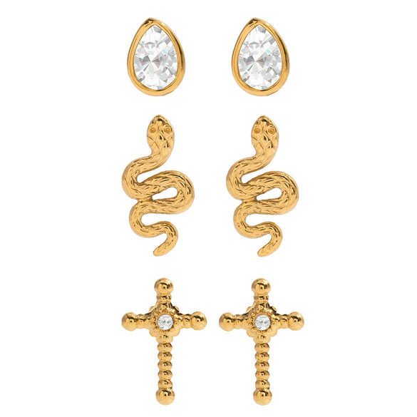Wholesale Snakeshaped Electroplated Stainless Steel Earrings With Geometric And Zodiac Patterns For Women