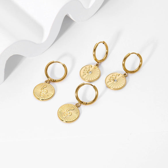 Wholesale Snakeshaped Geometric Stainless Steel 14K Gold Plated Earrings For Women