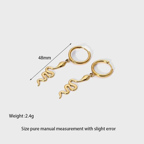 Wholesale Snakeshaped Geometric Stainless Steel 14K Gold Plated Earrings For Women