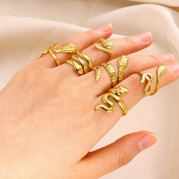 Wholesale Snakeshaped Stainless Steel Ring With Electroplating Geometric And Animal Zodiac Design