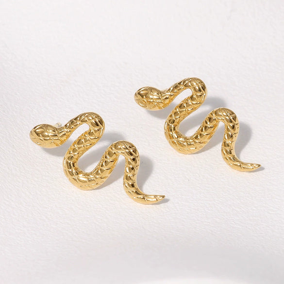 Wholesale Snakeshaped Titanium Steel Stud Earrings With Electroplating Punk And Niche Fashion Nonfading Unisex