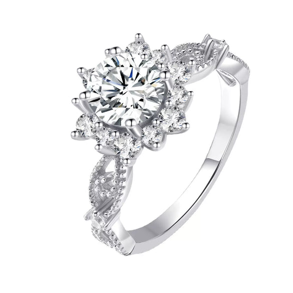 Wholesale Snow Flower Sterling Silver Moissanite Diamond Ring For Women With Electroplating Treatment Geometric Styling And Light Luxury Style