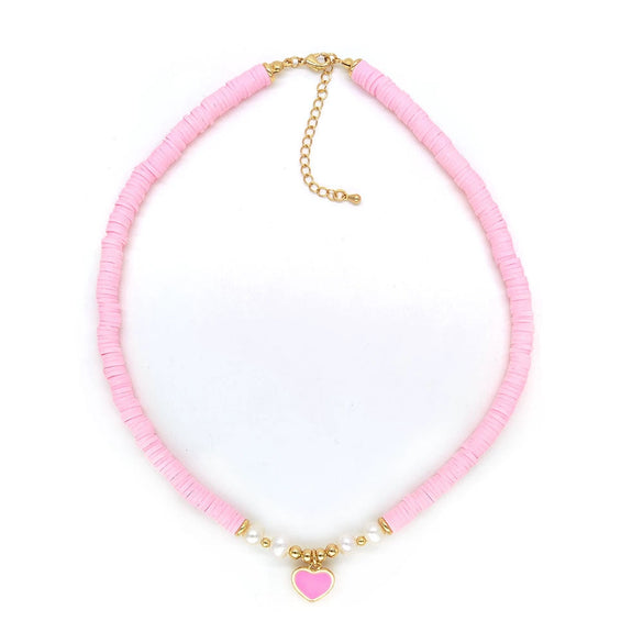 Wholesale Soft Pottery And Organic Glass Women's Bohemian Handmade Beaded Natural Love Pendant Necklace With Geometric Styling And Handwoven Treatment