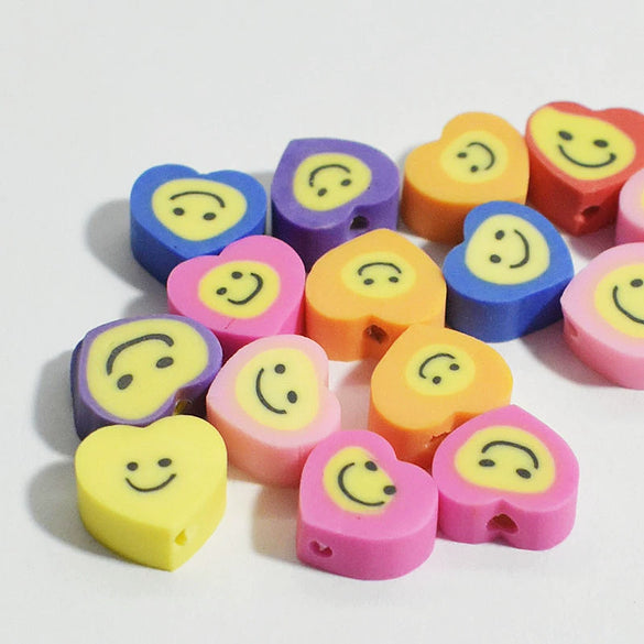 Wholesale Soft Pottery Beads Heart Shaped Mixed Colorful Gradient Diy Bracelet Beaded Jewelry Accessories With Baking Paint