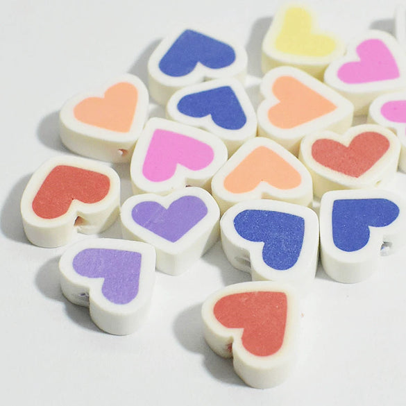 Wholesale Soft Pottery Beads Heart Shaped Mixed Colorful Gradient Diy Bracelet Beaded Jewelry Accessories With Baking Paint
