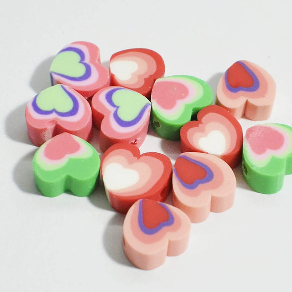 Wholesale Soft Pottery Beads Heart Shaped Mixed Colorful Gradient Diy Bracelet Beaded Jewelry Accessories With Baking Paint
