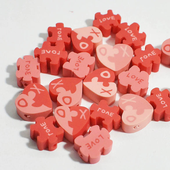 Wholesale Soft Pottery Beads Heart Shaped Mixed Colorful Gradient Diy Bracelet Beaded Jewelry Accessories With Baking Paint