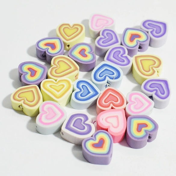 Wholesale Soft Pottery Beads Heart Shaped Mixed Colorful Gradient Diy Bracelet Beaded Jewelry Accessories With Baking Paint