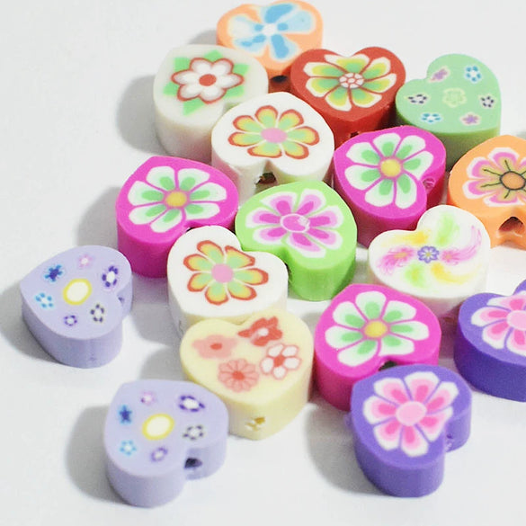 Wholesale Soft Pottery Beads Heart Shaped Mixed Colorful Gradient Diy Bracelet Beaded Jewelry Accessories With Baking Paint