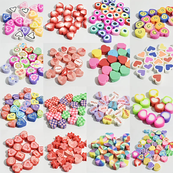 Wholesale Soft Pottery Beads Heart Shaped Mixed Colorful Gradient Diy Bracelet Beaded Jewelry Accessories With Baking Paint