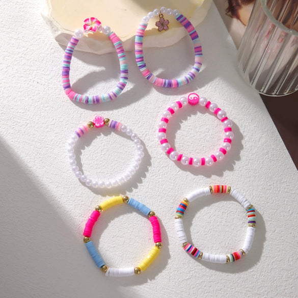 Wholesale Soft Pottery Flower Shell Elastic Bracelet For Women Electroplated Preppy Style