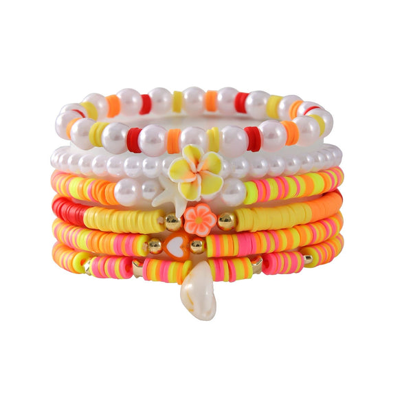 Wholesale Soft Pottery Flower Shell Elastic Bracelet For Women Electroplated Preppy Style