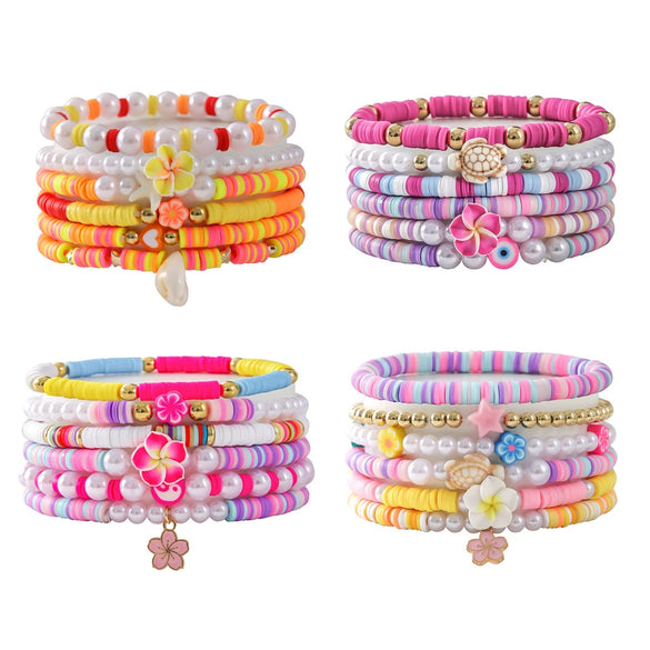 Wholesale Soft Pottery Flower Shell Elastic Bracelet For Women Electroplated Preppy Style