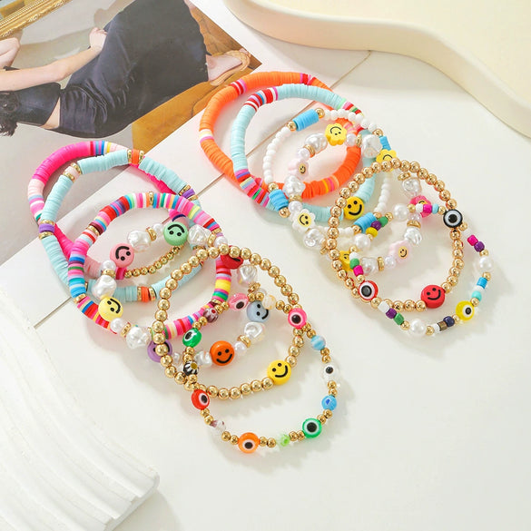 Wholesale Soft Pottery Geometric Smiley Face Bracelet Unisex Electroplating Design
