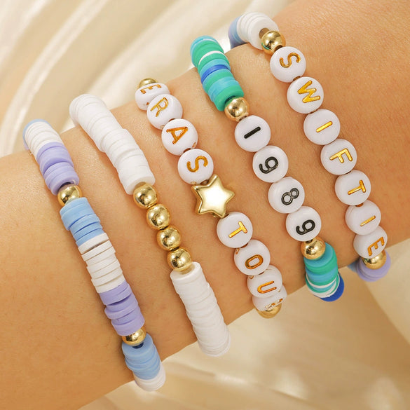Wholesale Soft Pottery Stainless Steel Copper Beads Acrylic Handmade Friendship Letter Geometric Bracelet