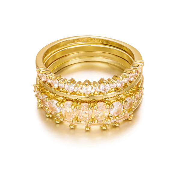 Wholesale Sparkling Gold Electroplated Copper Zircon Ring Set With Geometric Modern Minimalist Design For Women And Men