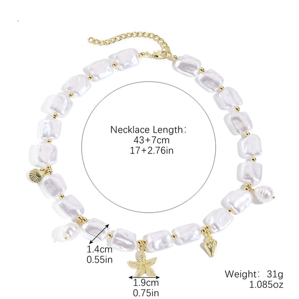 Wholesale Special Shaped Baroque Imitation Pearl Necklace And Bracelet Jewelry Set With Marine Life Pattern And Electroplating Process