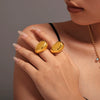 Wholesale Specialshaped Glazing Texturized Ring Stainless Steel Pvd Plated 18K True Gold Color Preservation Light Luxury Geometric Jewelry For Women