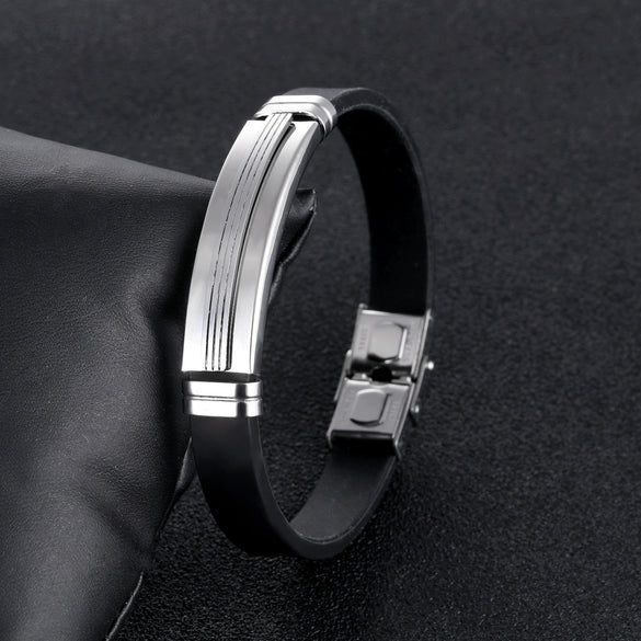 Wholesale Sports Bracelet Stainless Steel Silicone Geometric Design For Men