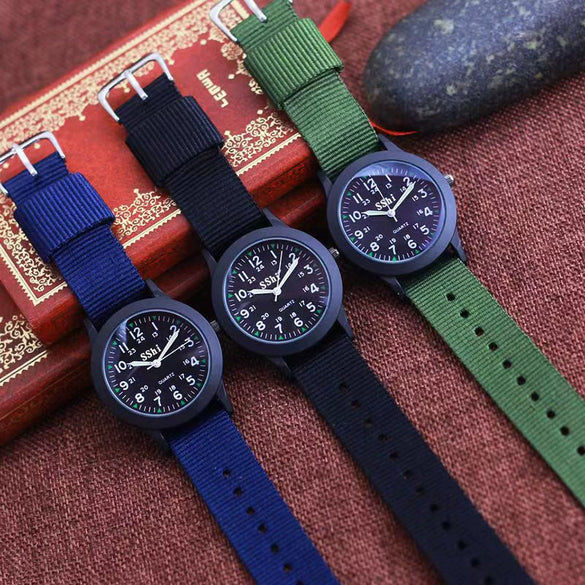 Wholesale Sports Canvas Quartz Wristwatch For Boys And Men Alloy Case Rose Gold Clasp Round Dial Leisure Style
