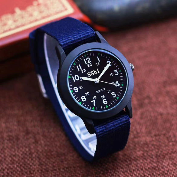Wholesale Sports Canvas Quartz Wristwatch For Boys And Men Alloy Case Rose Gold Clasp Round Dial Leisure Style