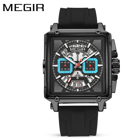 Wholesale Sports Quartz Multifunction Chronograph Men's Watch Alloy Case Silicone Strap Stainless Steel Buckle Square Shape Waterproof Luminous