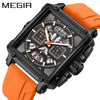 Wholesale Sports Quartz Multifunction Chronograph Men's Watch Alloy Case Silicone Strap Stainless Steel Buckle Square Shape Waterproof Luminous