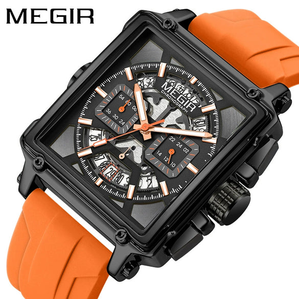 Wholesale Sports Quartz Multifunction Chronograph Men's Watch Alloy Case Silicone Strap Stainless Steel Buckle Square Shape Waterproof Luminous
