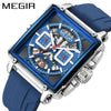 Wholesale Sports Quartz Multifunction Chronograph Men's Watch Alloy Case Silicone Strap Stainless Steel Buckle Square Shape Waterproof Luminous