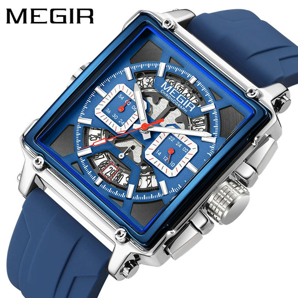 Wholesale Sports Quartz Multifunction Chronograph Men's Watch Alloy Case Silicone Strap Stainless Steel Buckle Square Shape Waterproof Luminous