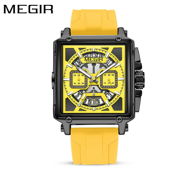 Wholesale Sports Quartz Multifunction Chronograph Men's Watch Alloy Case Silicone Strap Stainless Steel Buckle Square Shape Waterproof Luminous