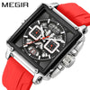 Wholesale Sports Quartz Multifunction Chronograph Men's Watch Alloy Case Silicone Strap Stainless Steel Buckle Square Shape Waterproof Luminous