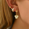 Wholesale Sports Style Asymmetric Star And Moon Zircon Earrings Threepiece Set Copper 14K Gold Ear Needle Electroplated