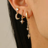 Wholesale Sports Style Asymmetric Star And Moon Zircon Earrings Threepiece Set Copper 14K Gold Ear Needle Electroplated