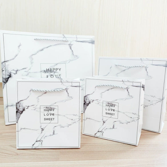 Wholesale Spot Creative Ins Style White Marble Gift Paper Bag With Offset Printing Square Bottom