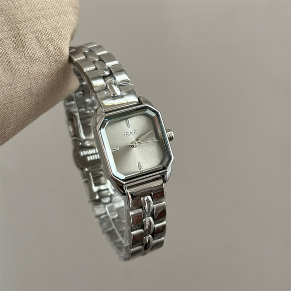 Wholesale Square Alloy And Metal Ladies' Medieval Style Simple Elegant High End Fashion Light Luxury Wristwatch With Spiral Crown And Butterfly Double Snap Buckle