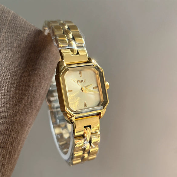 Wholesale Square Alloy And Metal Ladies' Medieval Style Simple Elegant High End Fashion Light Luxury Wristwatch With Spiral Crown And Butterfly Double Snap Buckle
