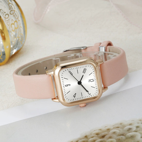 Wholesale Square Alloy Case Imitation Leather Strap Quartz Watch For Women Fashion And Simple Design
