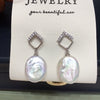 Wholesale Square Baroque Natural Freshwater Pearl Earrings For Women Alloy Inlaid With Gemstones