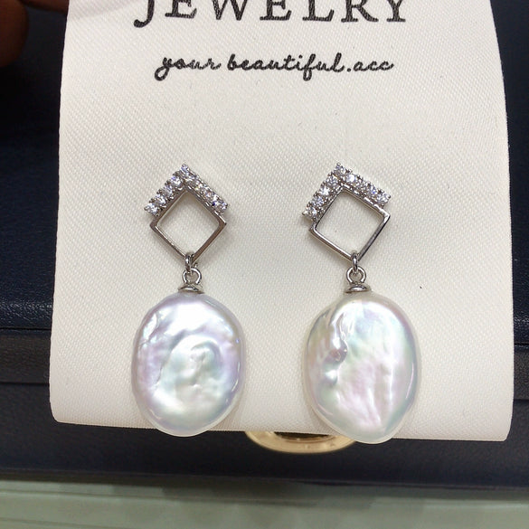 Wholesale Square Baroque Natural Freshwater Pearl Earrings For Women Alloy Inlaid With Gemstones
