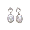 Wholesale Square Baroque Natural Freshwater Pearl Earrings For Women Alloy Inlaid With Gemstones