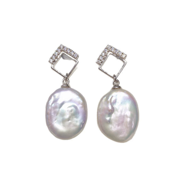 Wholesale Square Baroque Natural Freshwater Pearl Earrings For Women Alloy Inlaid With Gemstones
