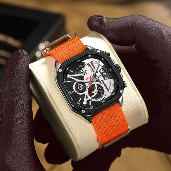 Wholesale Square Chronograph Luminous Calendar Watch With Canvas Nylon Belt Alloy Case Mineral Strengthened Glass Mirror And Stainless Steel Clasp