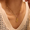 Wholesale Square Colorful Zircon Pendant Double Layer Necklace Light Luxury Style Stainless Steel Gold Plated Electroplated Jewelry