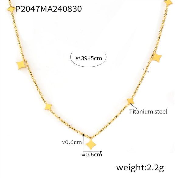 Wholesale Square Colorful Zircon Pendant Double Layer Necklace Light Luxury Style Stainless Steel Gold Plated Electroplated Jewelry