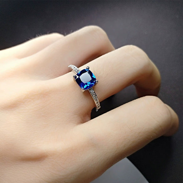 Wholesale Square Diamond Ring Copper Electroplated Sapphire Moissanite Four Claw Engagement Ring For Women