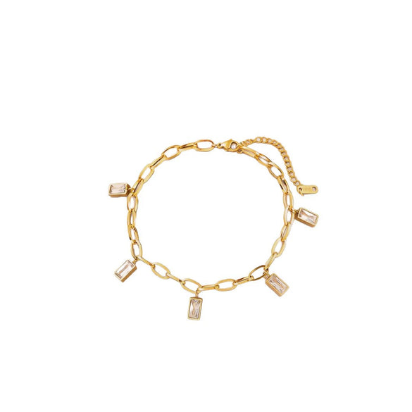 Wholesale Square Diamond Tassel 18K Gold Plated Titanium Steel Anklet For Women