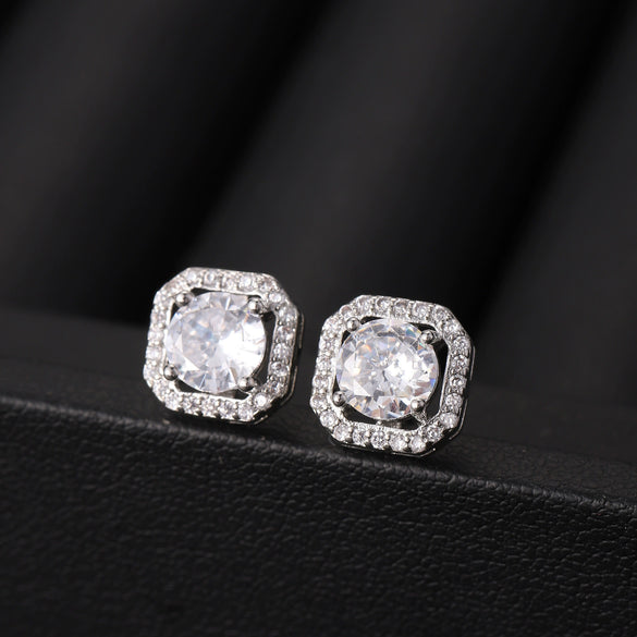 Wholesale Square Earrings Copper Inlaid Zircon Geometric Allmatching Women's